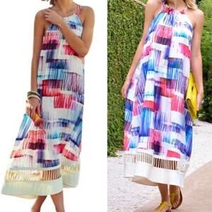 Anthropologie Sachin & Babi Sonora Halter Maxi Dress Watercolor Size Medium